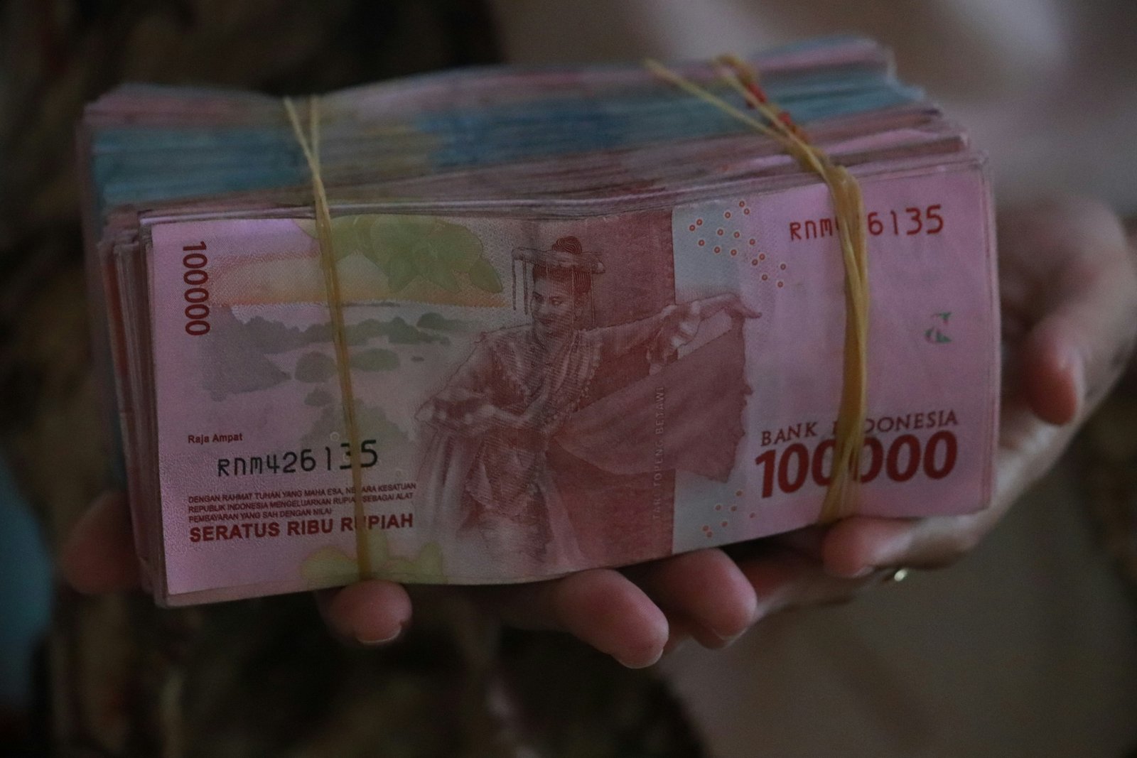 A wad of Indonesian rupiah banknotes