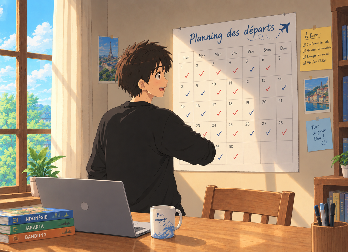 Guillaume coche des dates sur un calendrier – Illustration générée par intelligence artificielle avec ChatGPT