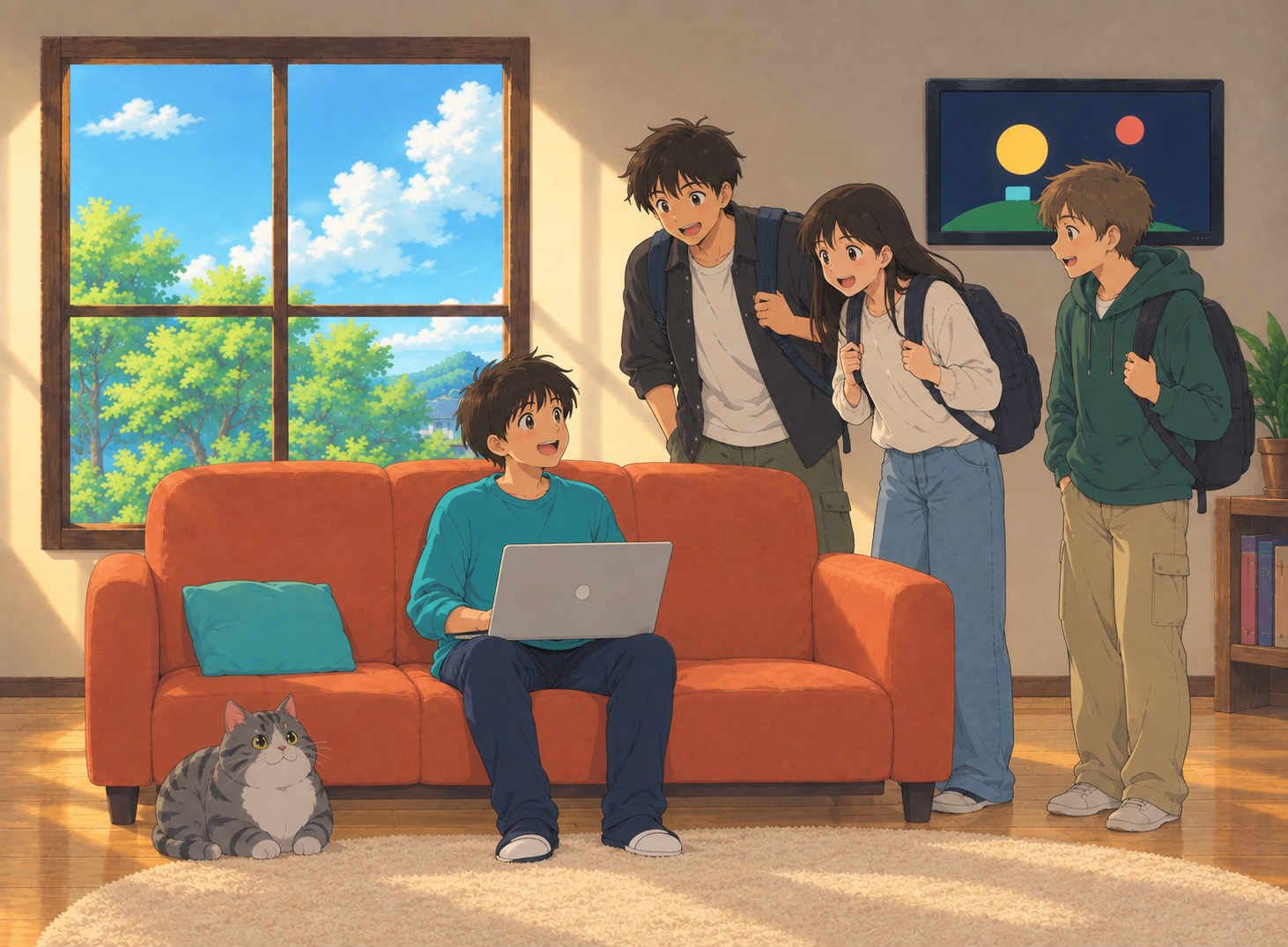 Students arriving in Guillaume's living room
