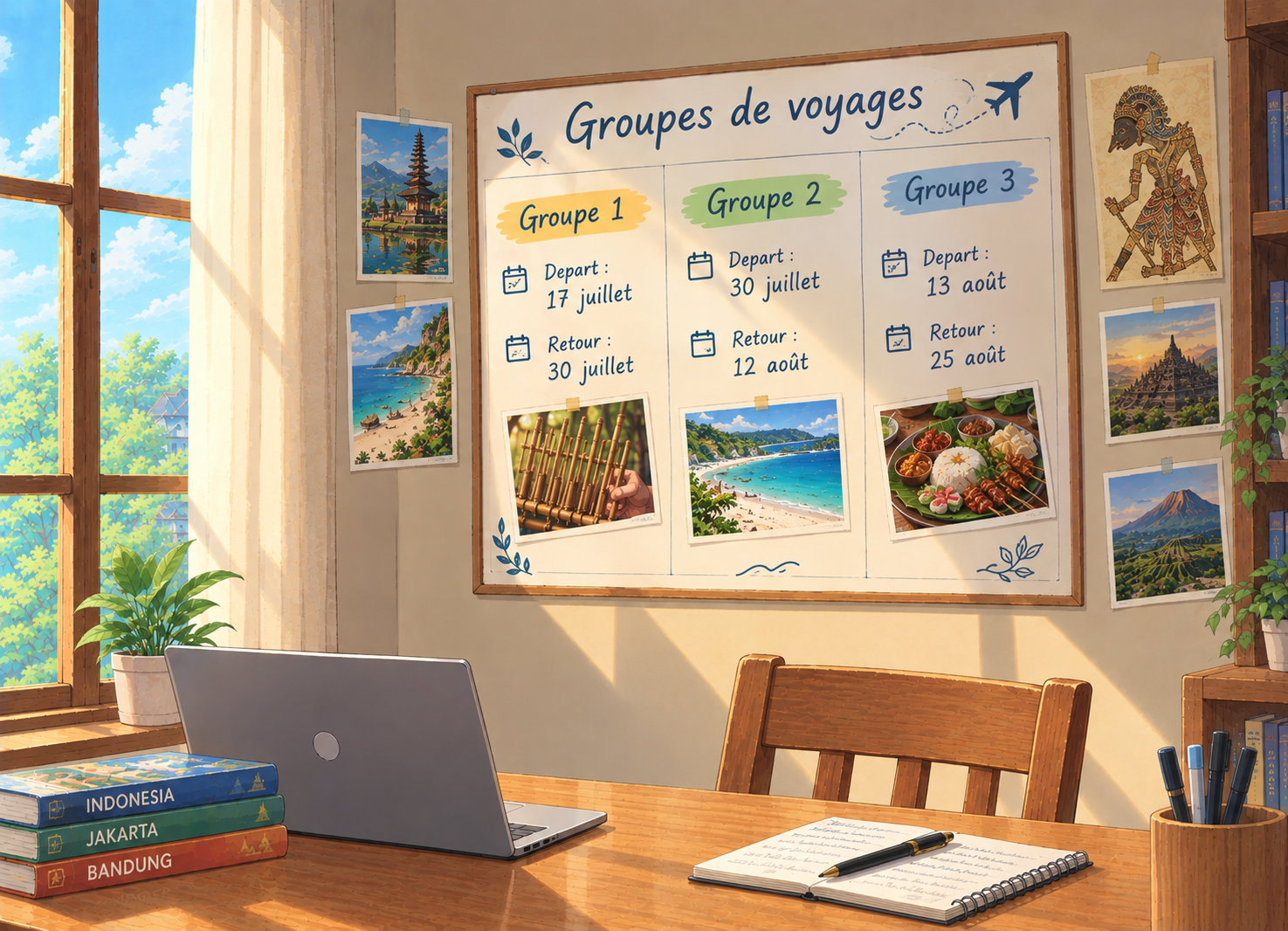 Des groupes inscrits sur un grand tableau – Illustration générée par intelligence artificielle avec ChatGPT